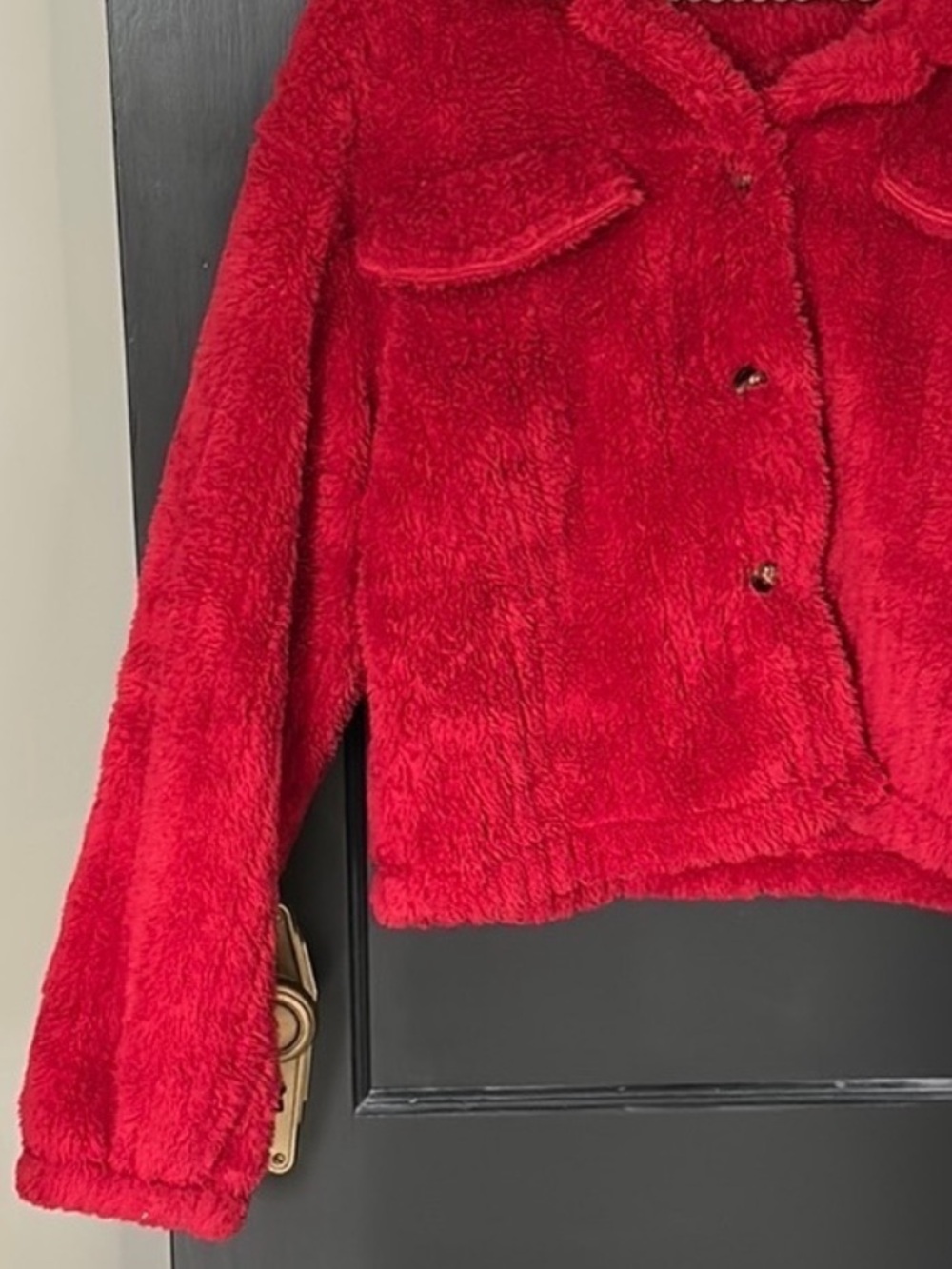 SHEIN Red Faux Fur Button-Up Jacket